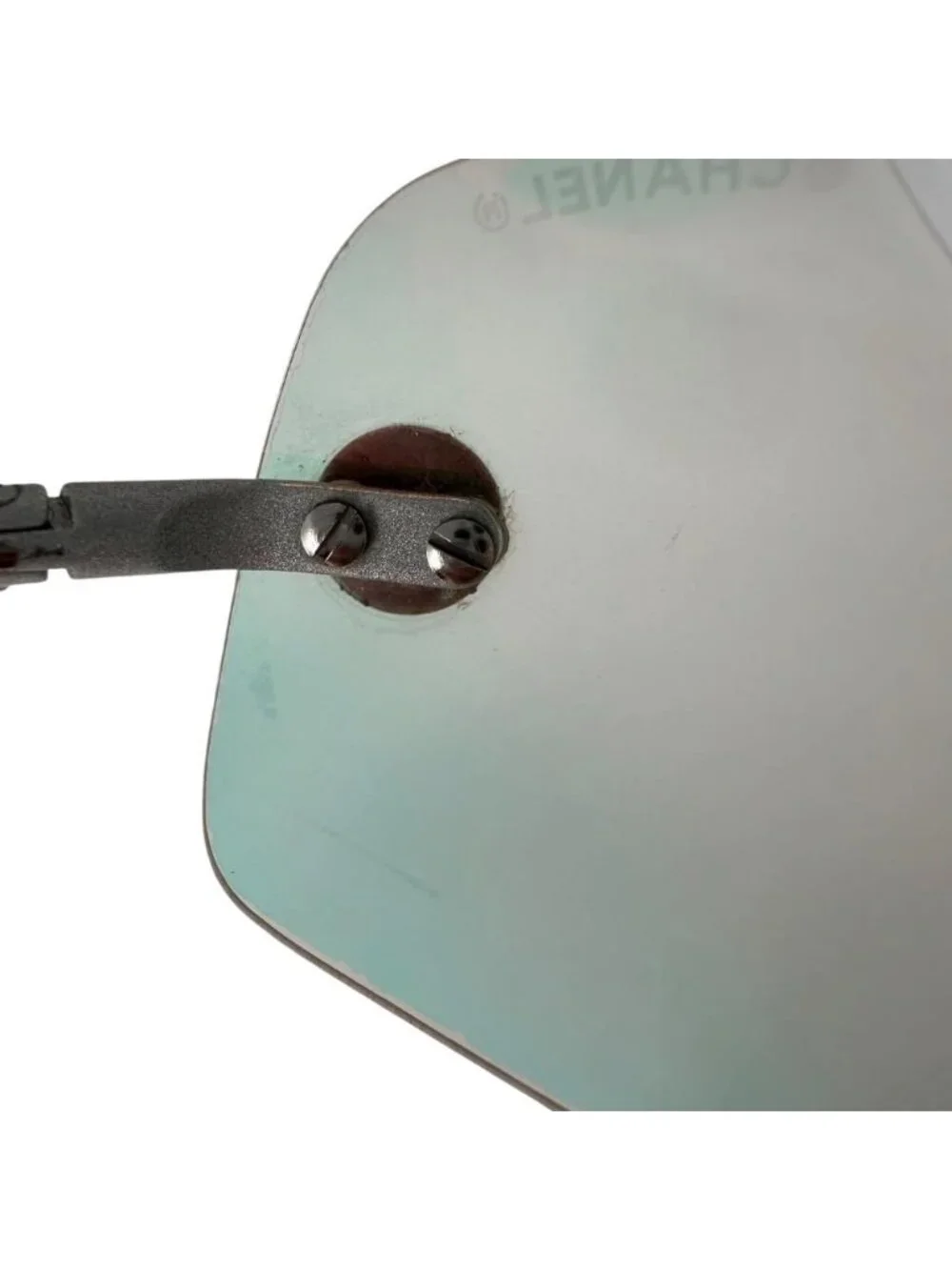 Chanel Sunglasses CC Logo Rimless Oval Metal Acetate Silver Eyewear